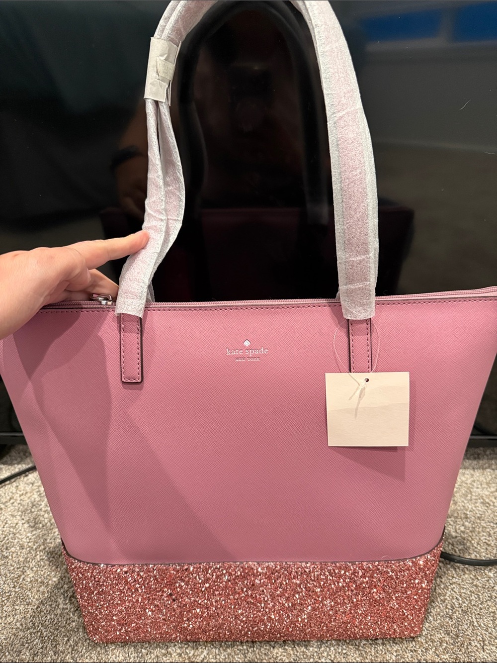 kate spade pink glitter-trim tote bag